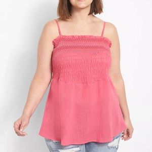 NEW Lane Bryant Pink Classic Square-Neck Smocked Decorative Size 20